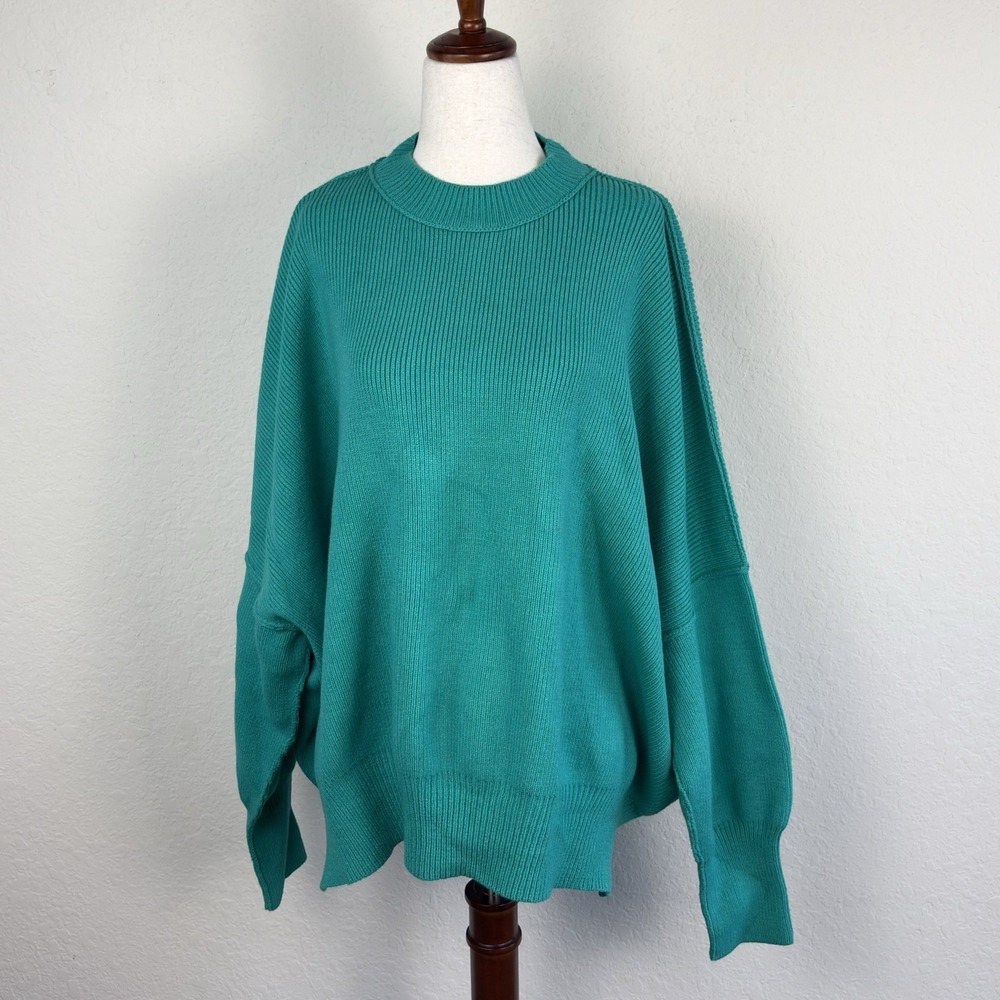 RARE Free People S Easy Street Tunic Sweater in Mar Chiquita Teal Oversized - Picture 4 of 7